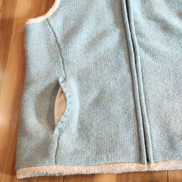 L.L. Bean Women’s Size M Lambs Wool Sweater Vest Sherpa Lined Full Zip Blue - Picture 6 of 11